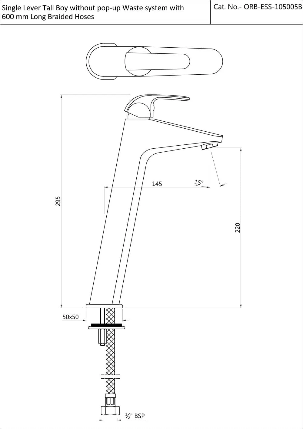 Essco Orbit Basin Mixer, Tall Boy, Table Mounted ORB-CHR-105005B Chrome - image 2