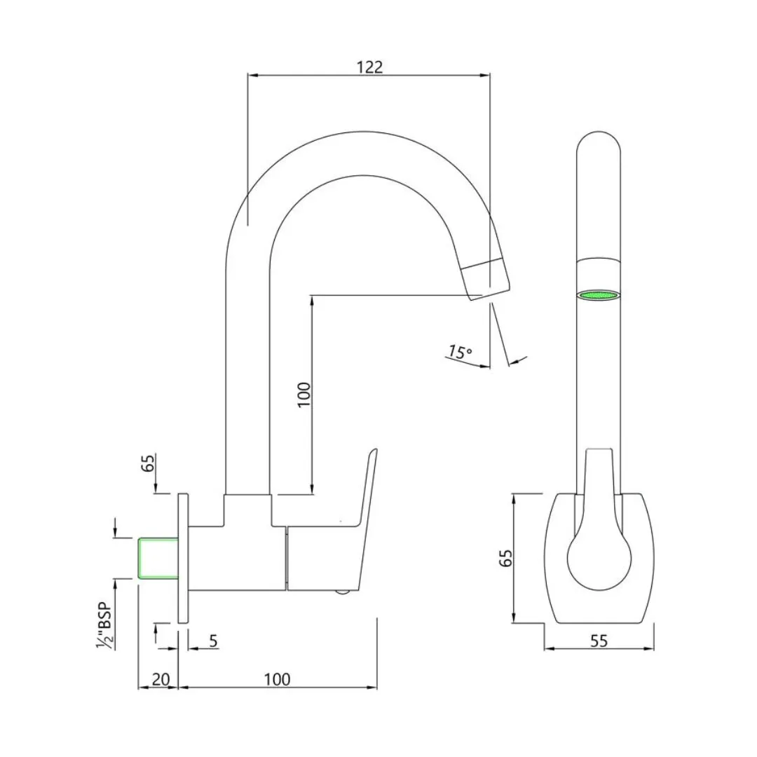 Essco wall mounted regular kitchen sink tap Aspire APR-101347N with swinging spout in chrome finish APR-101347N Standard - image 2