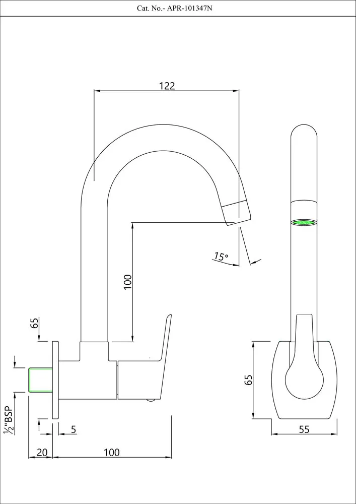 Essco Aspire Kitchen Sink Tap, Wall Mounted, Swinging Spout APR-101347N APR-CHR-101347N Standard - image 2