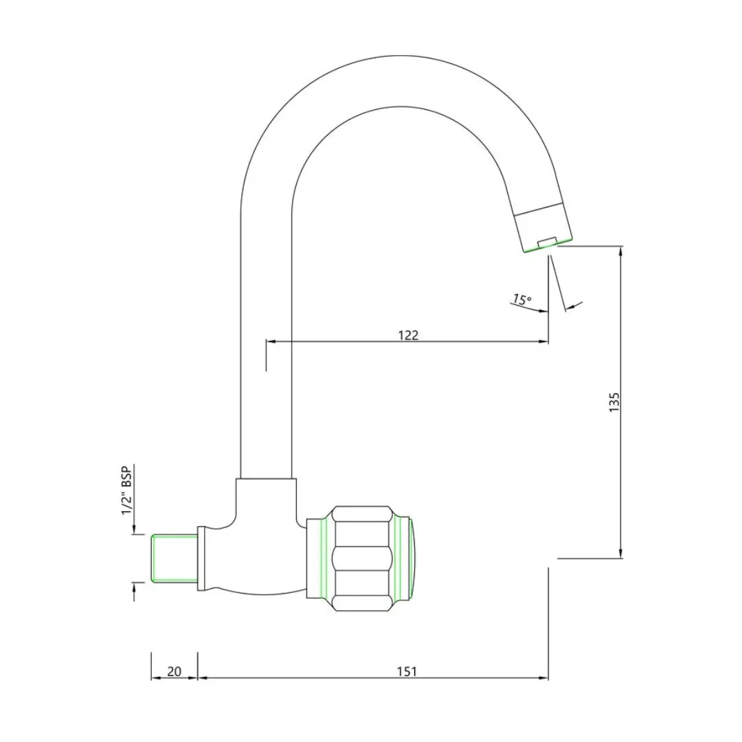 Essco wall mounted regular kitchen sink tap Delux DLX-522S with swinging spout in chrome finish DLX-522S Standard - image 2