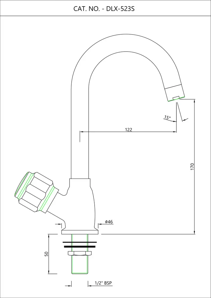 Essco Delux Kitchen Sink Tap, Table Mounted, Swinging Spout DLX-523S DLX-CHR-523S Standard - image 2
