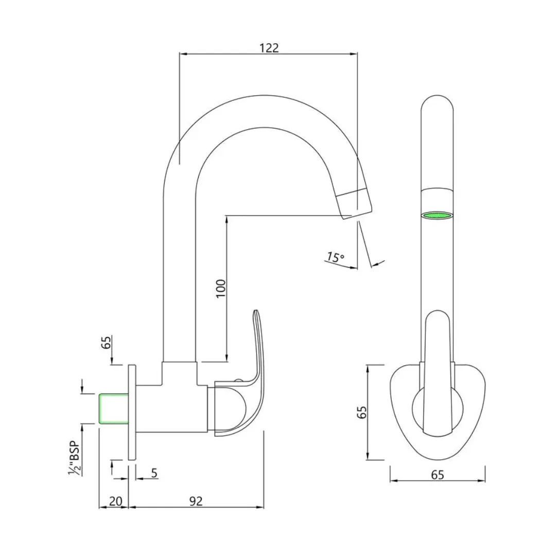 Essco wall mounted regular kitchen sink tap Orbit ORB-105347 with swinging spout in chrome finish ORB-105347 Standard - image 2