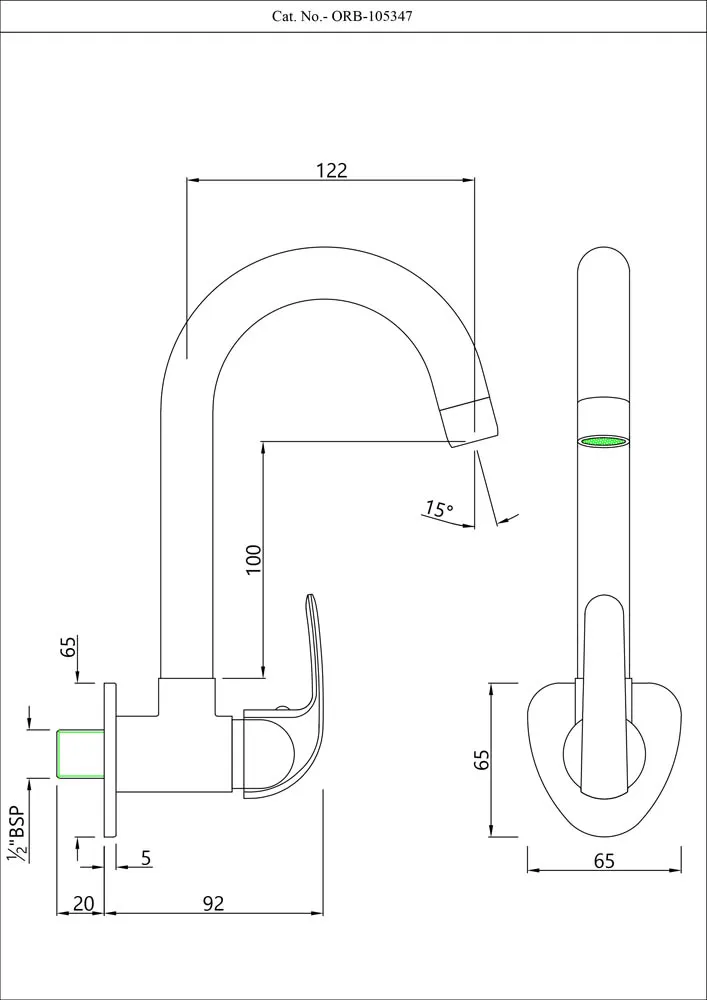 Essco Orbit Kitchen Sink Tap, Wall Mounted, Swinging Spout ORB-105347 ORB-CHR-105347 Standard - image 2
