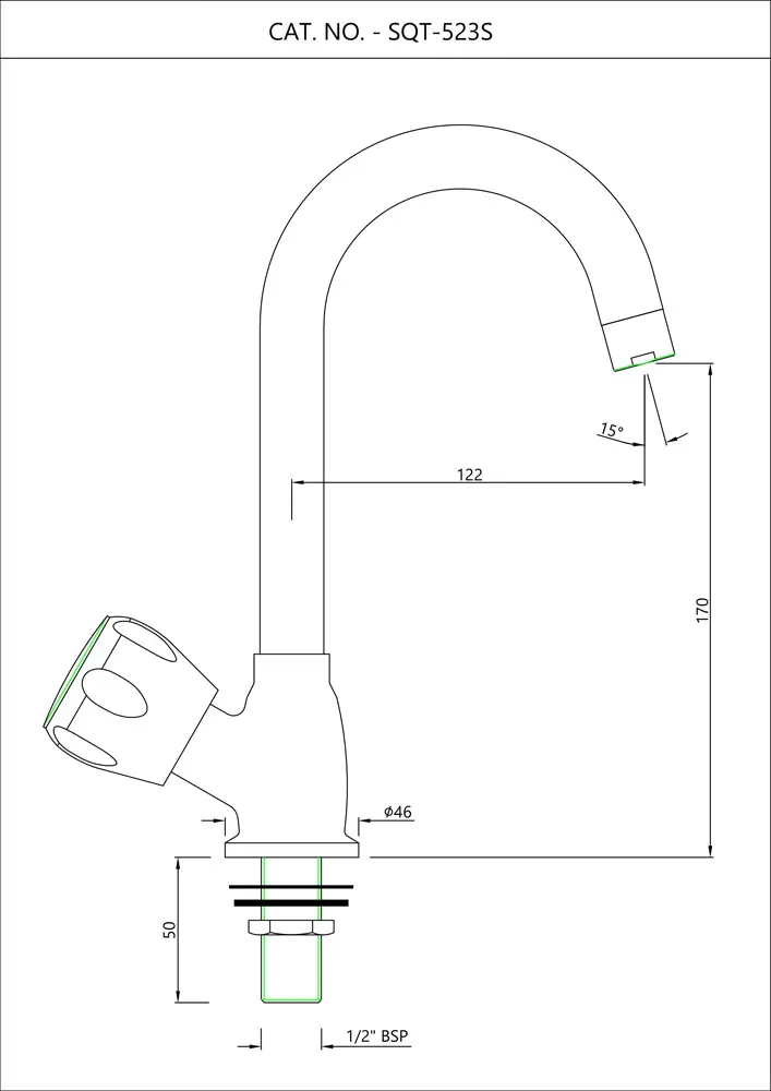 Essco Sumthing Special Kitchen Sink Tap, Table Mounted, Swinging Spout SQT-523S SQT-CHR-523S Standard - image 2