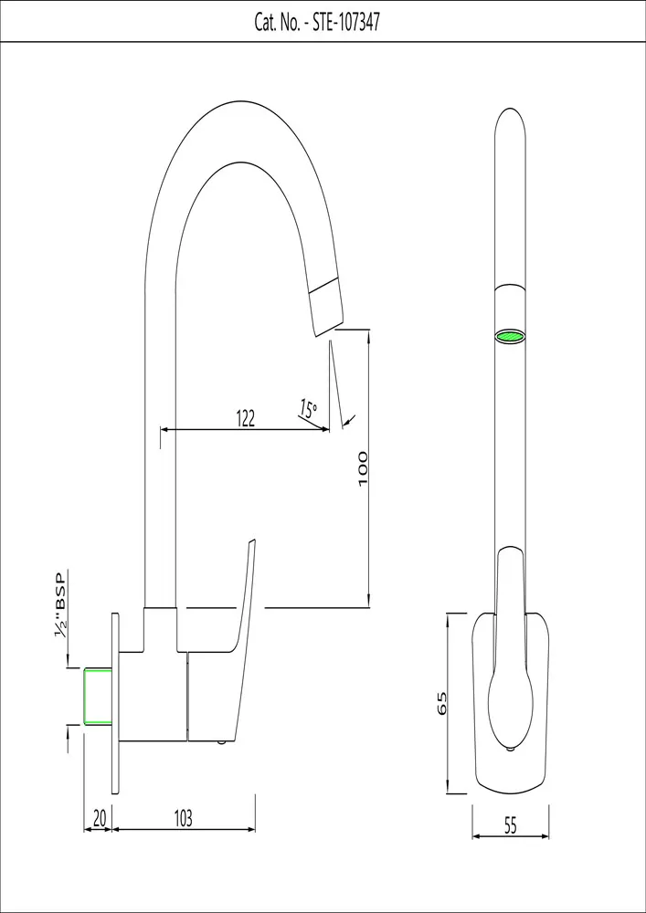Essco Stella Kitchen Sink Tap, Wall Mounted, Swinging Spout STE-107347 STE-CHR-107347 Standard - image 2