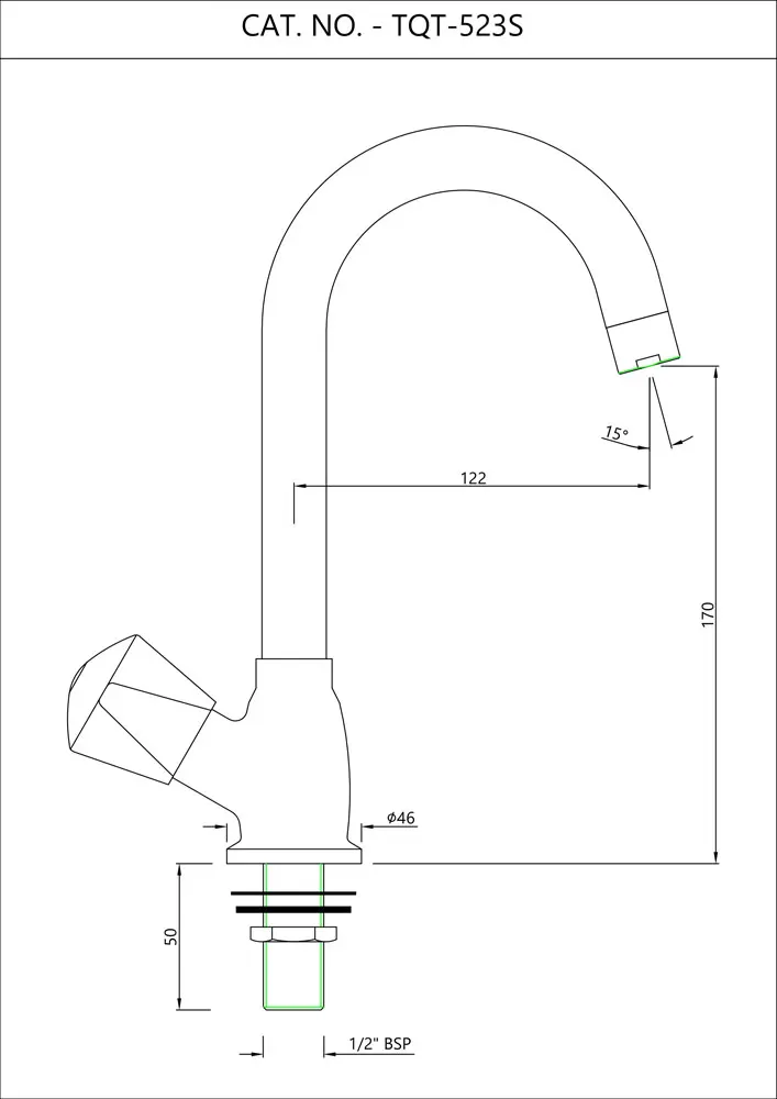Essco Tropical Kitchen Sink Tap, Table Mounted, Swinging Spout TQT-523S TQT-CHR-523S Standard - image 2