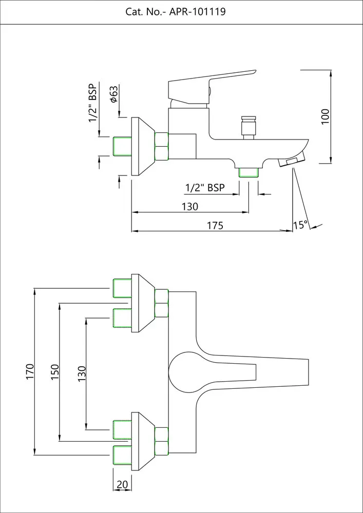 Essco Aspire Single Lever Wall Mixer with Hand Shower Provision APR-CHR-101119 Chrome - image 2