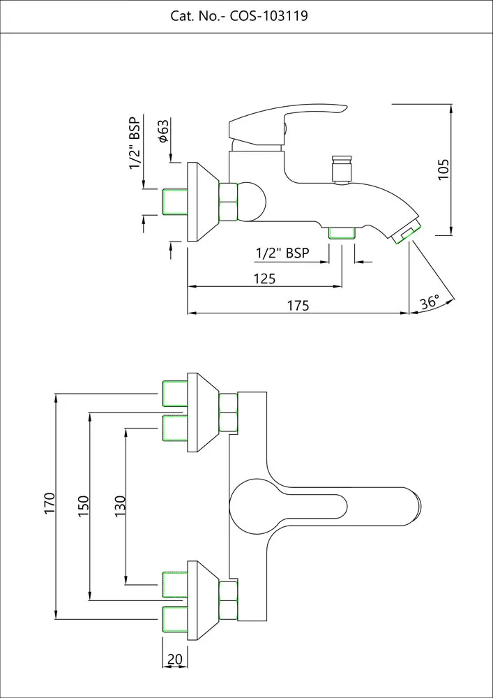 Essco Cosmo 2 Way Wall Mixer COS-CHR-103119 Chrome - image 2