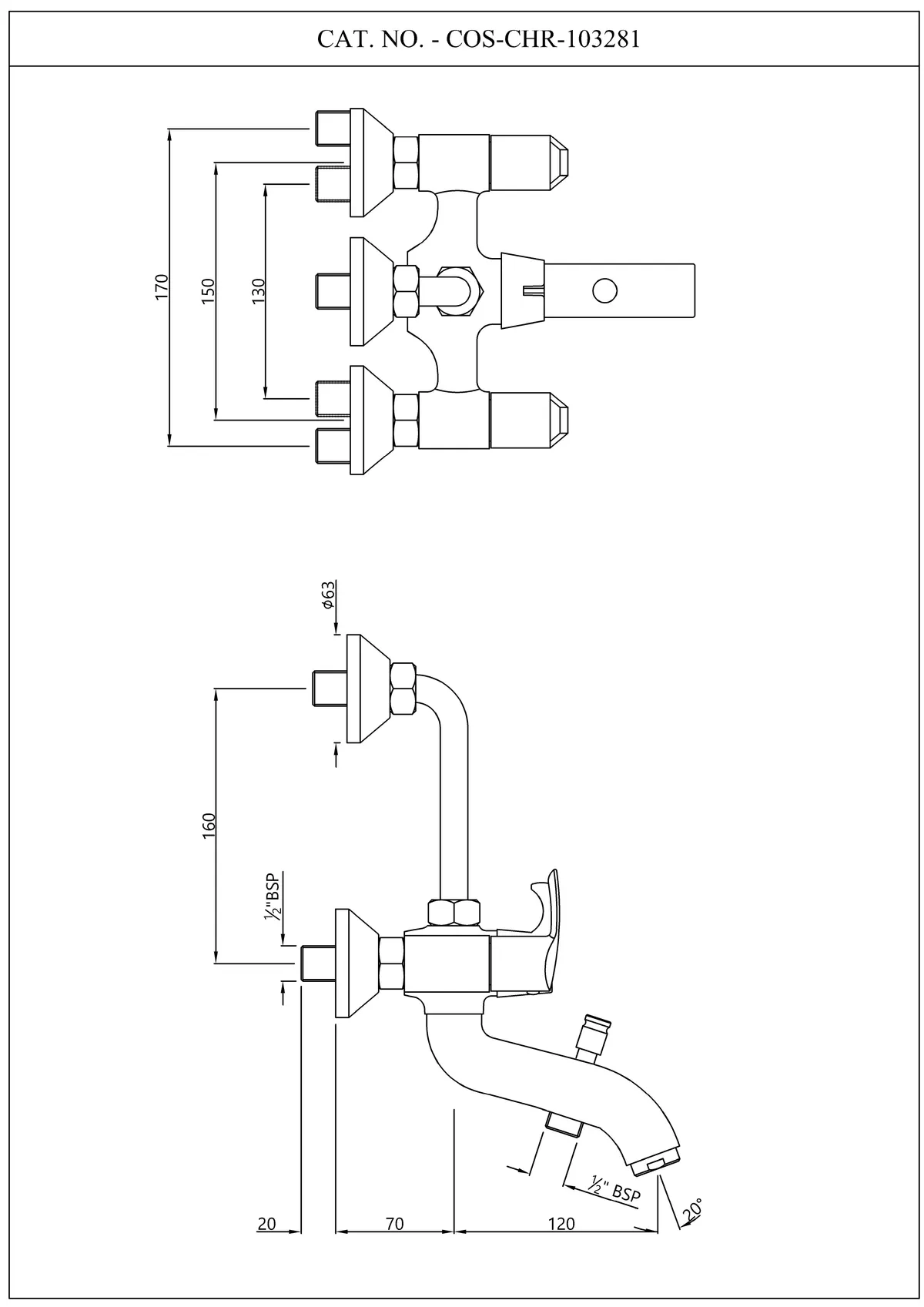 Essco Cosmo 3 Way Wall Mixer COS-CHR-103281 Chrome - image 2