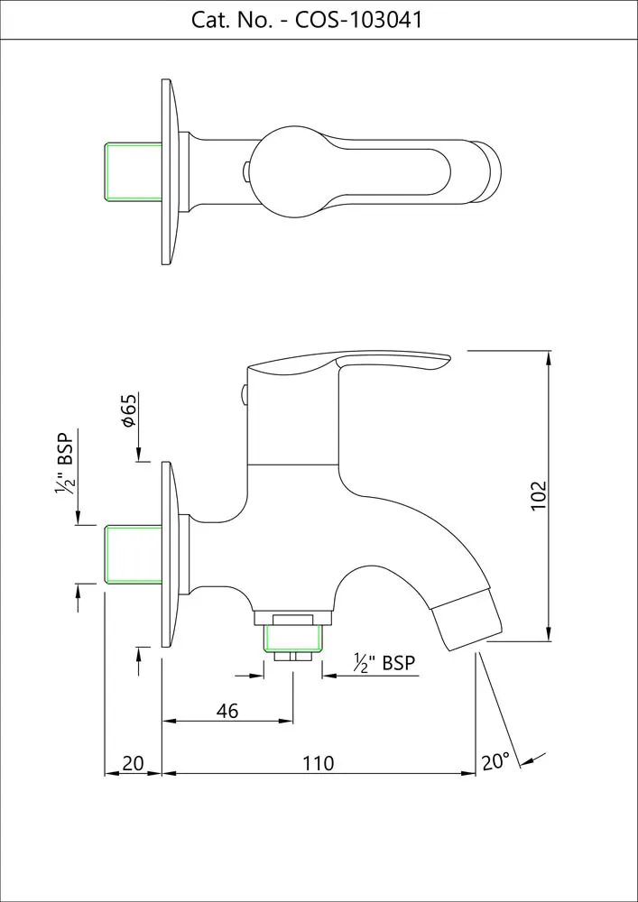 Essco Cosmo 2 Way Bib Tap for WC Area COS-CHR-103041 Chrome - image 2