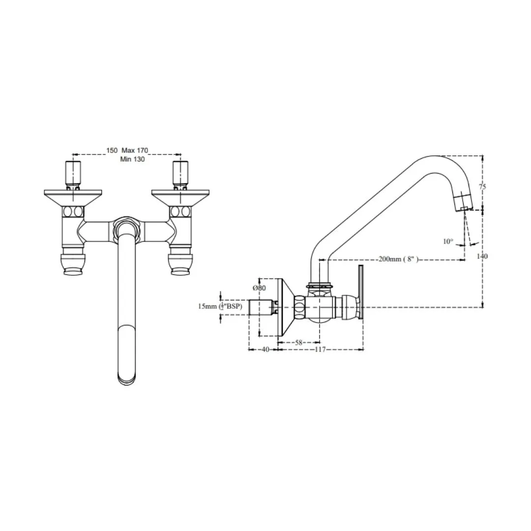 Cera wall mounted regular kitchen sink mixer titanium F1003511 with swinging spout in chrome finish F1003511 Standard - image 4