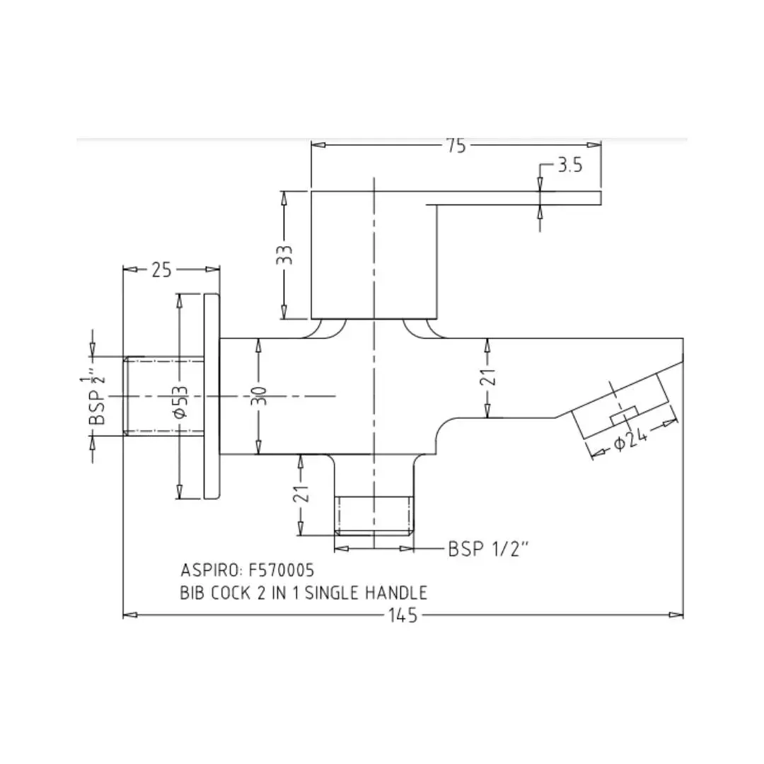 Hindware wc area 2 way bib tap aspiro F570005 Chrome - image 2