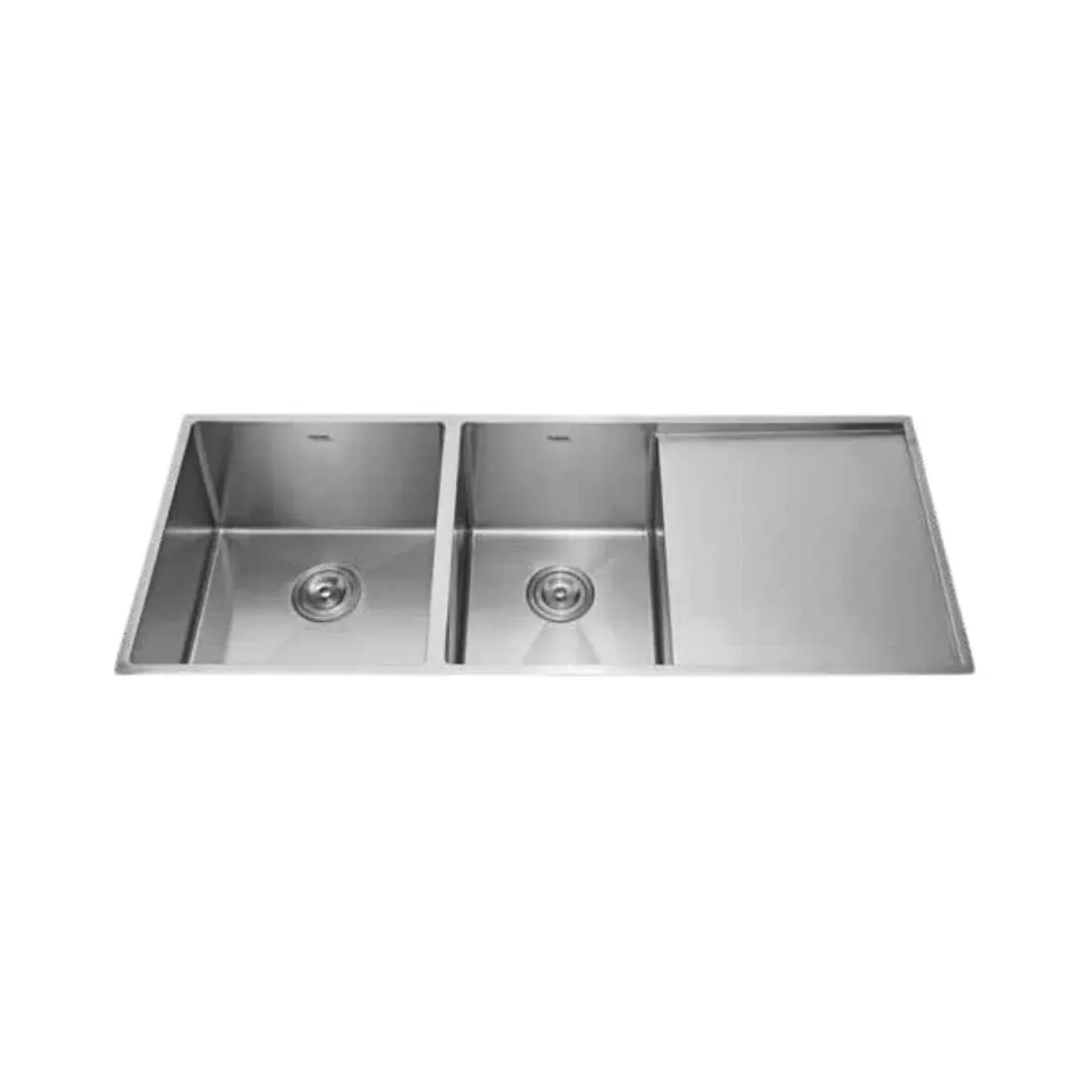Hindware stainless steel Sink Handmade series double bowl with drain board federico neo bs 47 x 19 ( 47 x 19 inches ) HINDWARE-STAINLESS-STEEL-SINK-HANDMADE-SERIES-DOUBLE-BOWL-WITH-DRAIN-BOARD-FEDERICO-NEO-BS-47-X-19-47-X-19-INCHES-SATIN Satin - image 1
