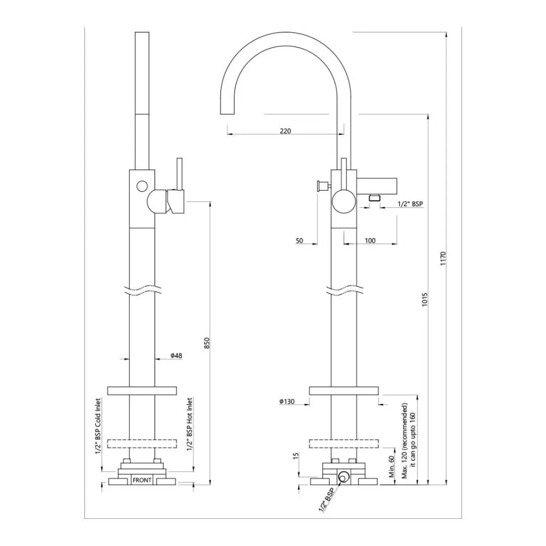 Jaquar 2 way bath tub filler Florentine normal flow FLR-CHR-5121K Chrome - image 2