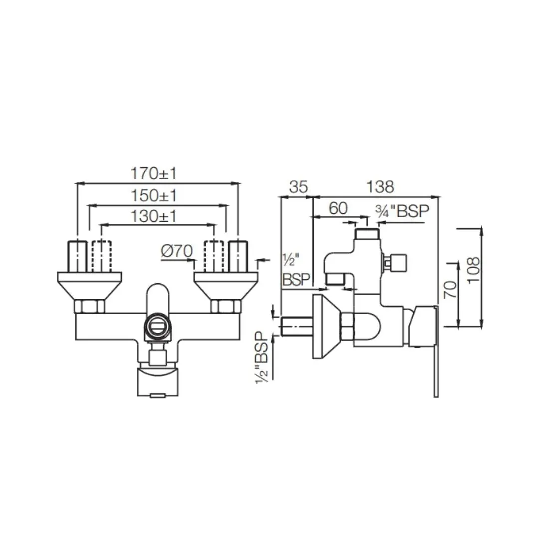 Jaquar 2 way wall mixer Fonte normal flow FON-CHR-40145 Chrome - image 2