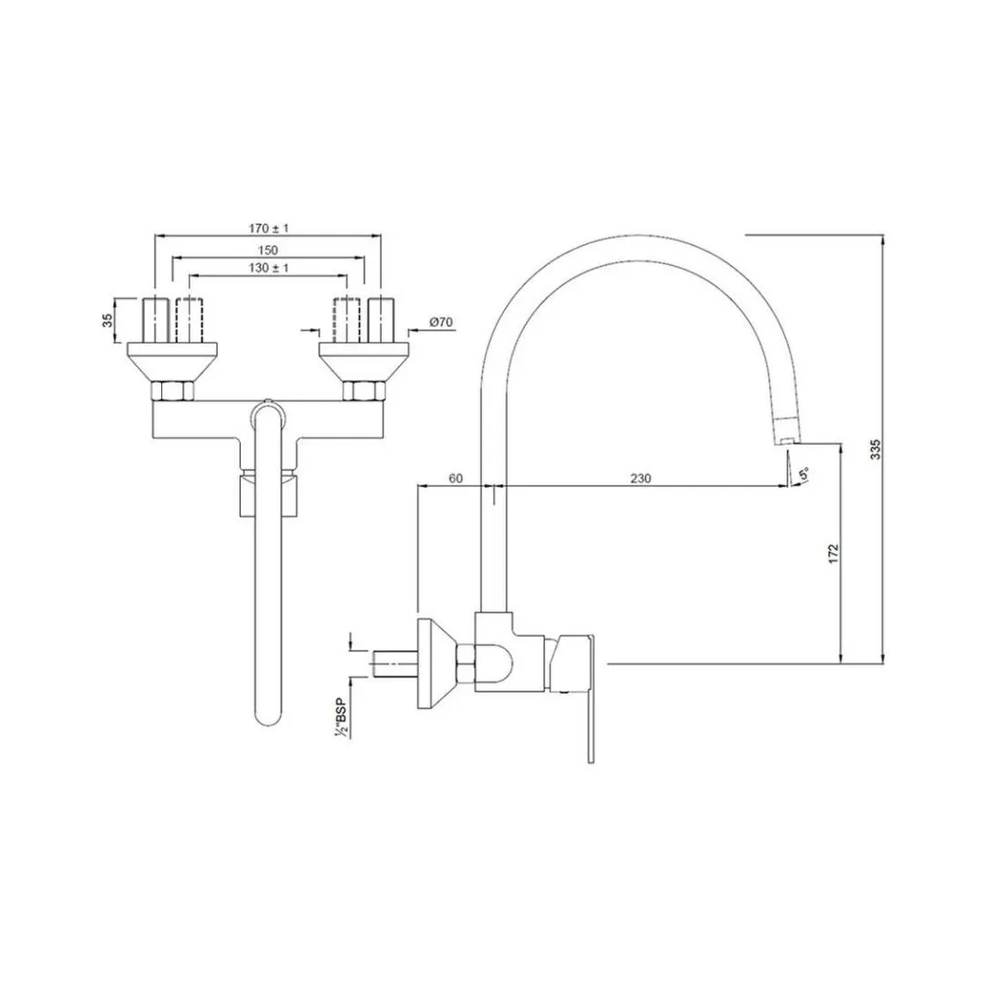 Jaquar wall mounted regular kitchen sink mixer Fonte FON-40165 with swinging spout in chrome finish FON-40165 Standard - image 2