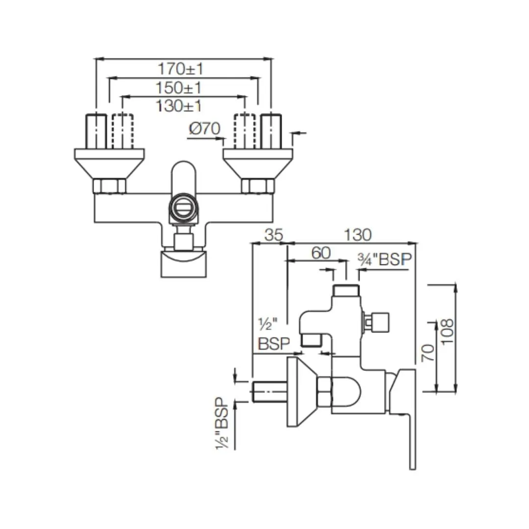 Jaquar 2 way wall mixer Fusion normal flow FUS-CHR-29145 Chrome - image 2