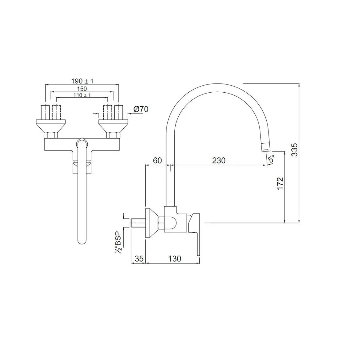 Jaquar wall mounted regular kitchen sink mixer Fusion FUS-29165 with swinging spout in chrome finish FUS-29165 Standard - image 2