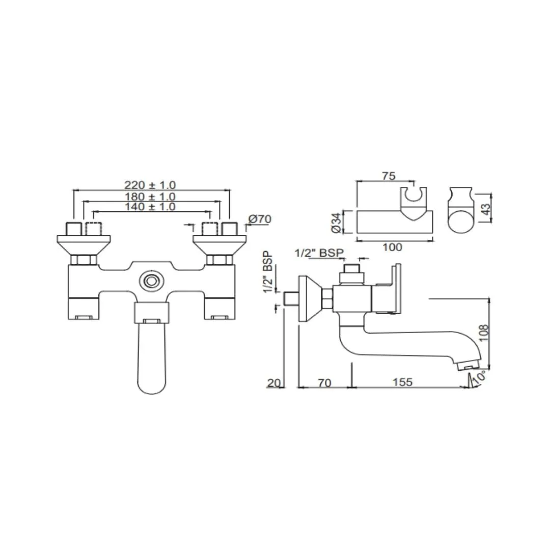 Jaquar 2 way wall mixer Fusion normal flow FUS-CHR-29267 Chrome - image 2