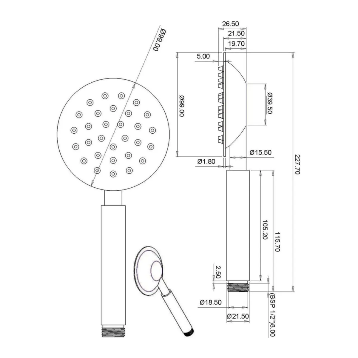 Parryware single flow hand shower T9870A1 T9870A1 Chrome - image 2