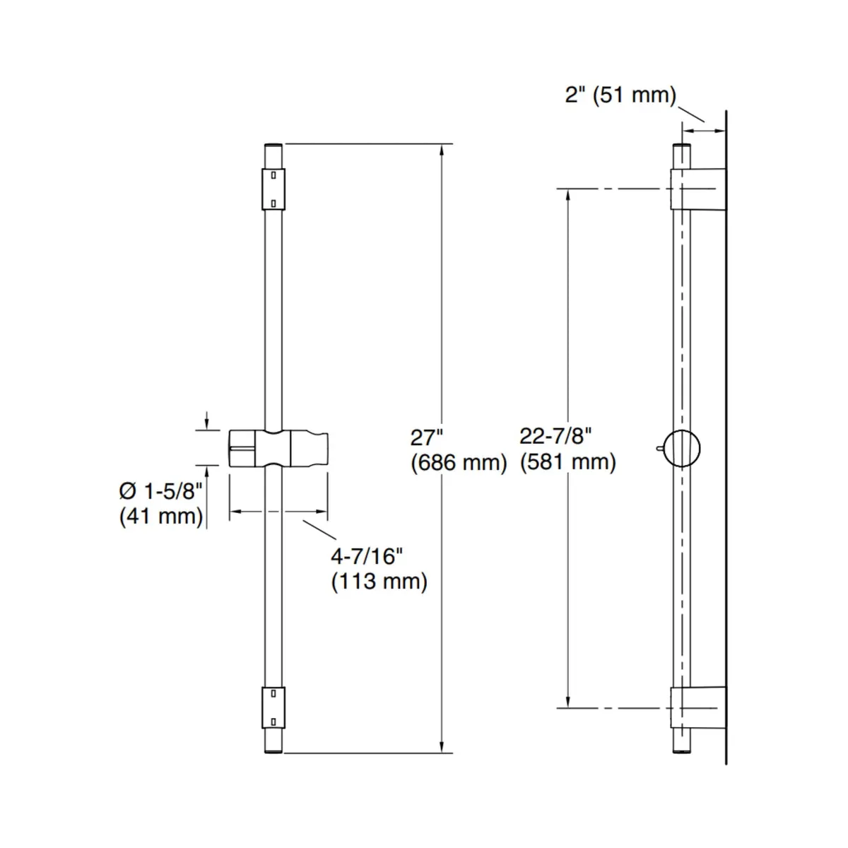 Kohler shower fitting sliding rail 72740IN-CP 72740IN-CP Chrome - image 3