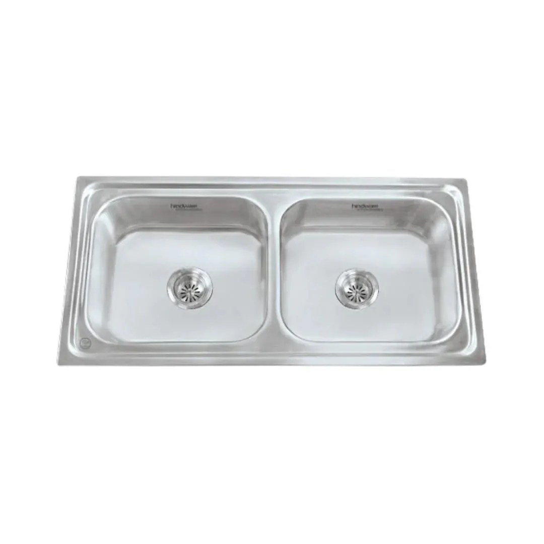 Hindware stainless steel Sink Pressed series double bowl imperio 37 x 18 x 8 ( 37 x 18 inches ) HINDWARE-STAINLESS-STEEL-SINK-PRESSED-SERIES-DOUBLE-BOWL-IMPERIO-37-X-18-X-8-37-X-18-INCHES-GLOSSY Glossy - image 1