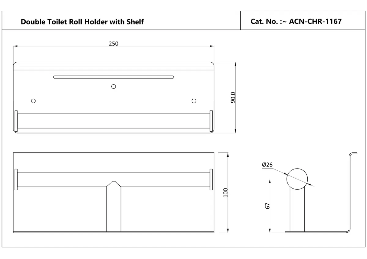 Jaquar Double Toilet Roll Holder with Shelf Continental series ACN-CHR-1167 Chrome - image 2