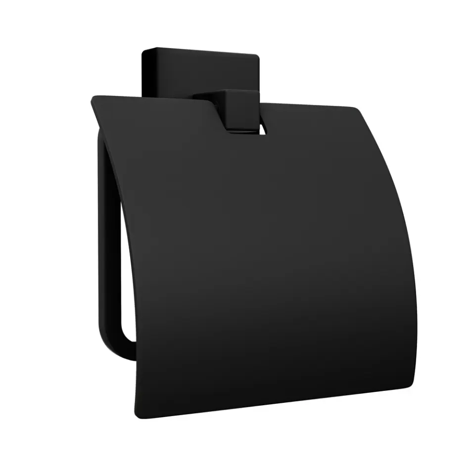 Jaquar Toilet Roll Holder with Stainless Steel Flap Kubix Prime Bathroom Accessories series AKP-BLM-35753PS Black Matt - image 1