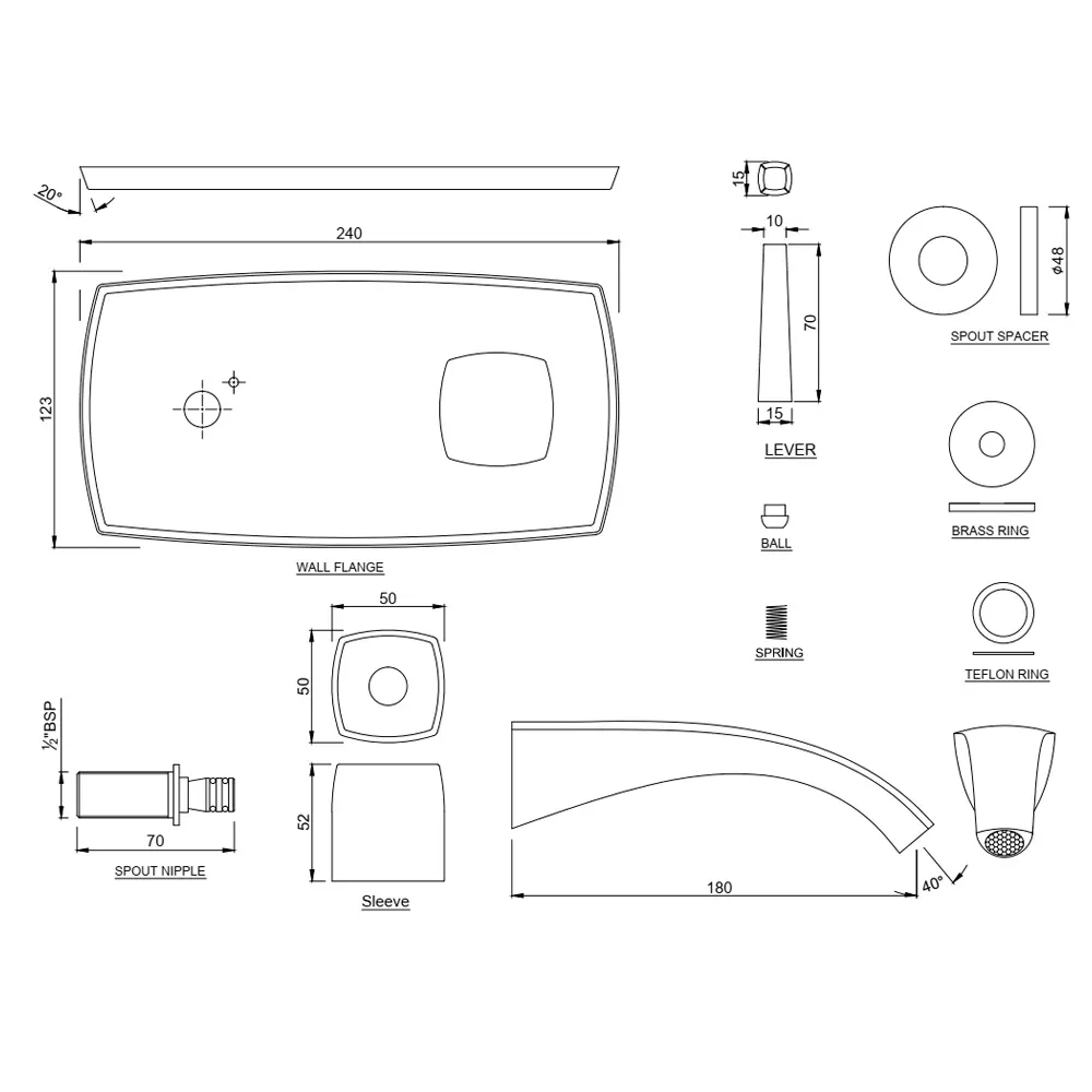 Jaquar Exposed Part Kit of Joystick Basin Mixer Wall Mounted Arc series ARC-BLM-87233K Black Matt - image 2