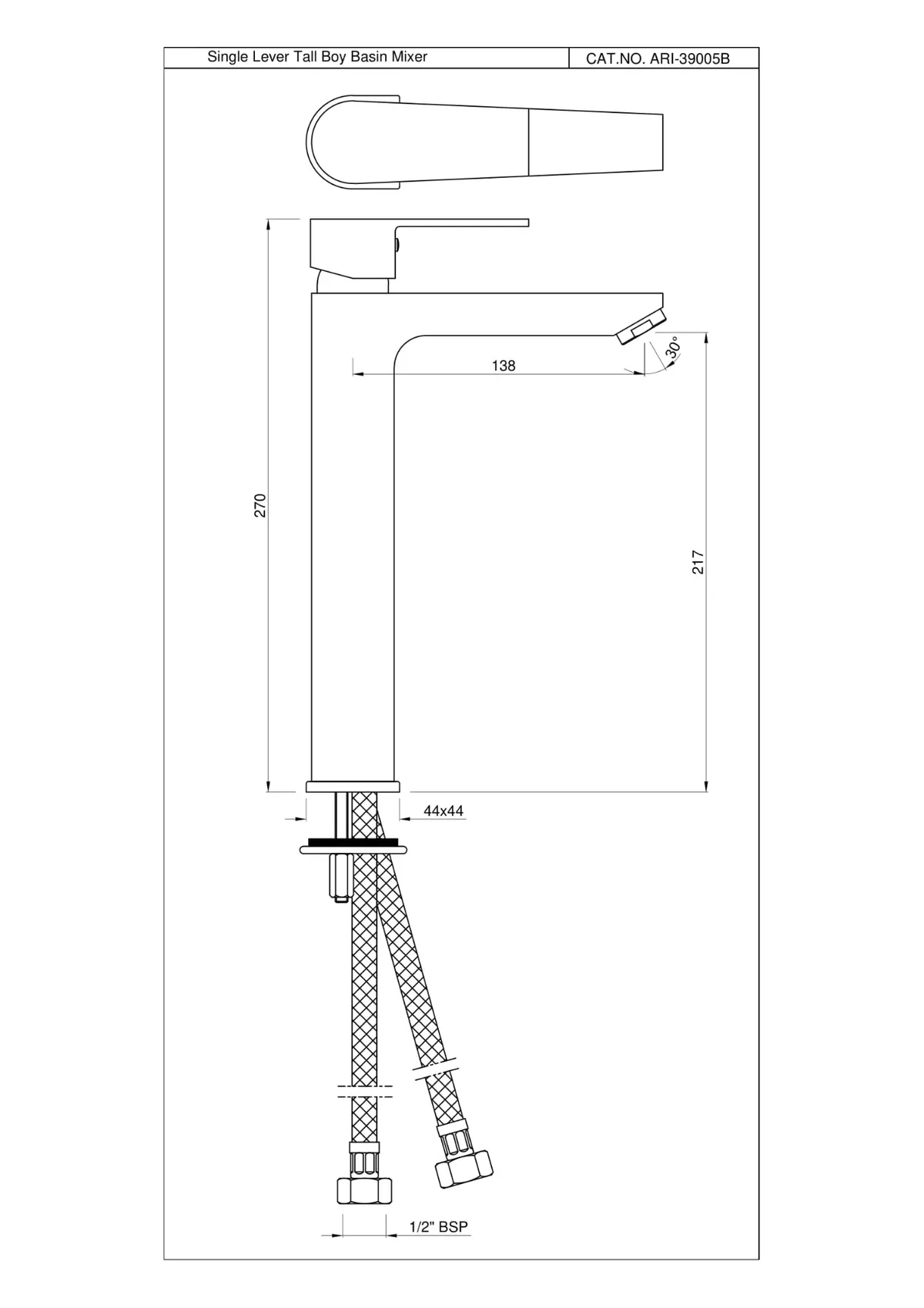 Jaquar Tall Boy Basin Mixer, 150mm Extension Body, 600mm Braided Hoses Aria series ARI-CHR-39005B Chrome - image 2