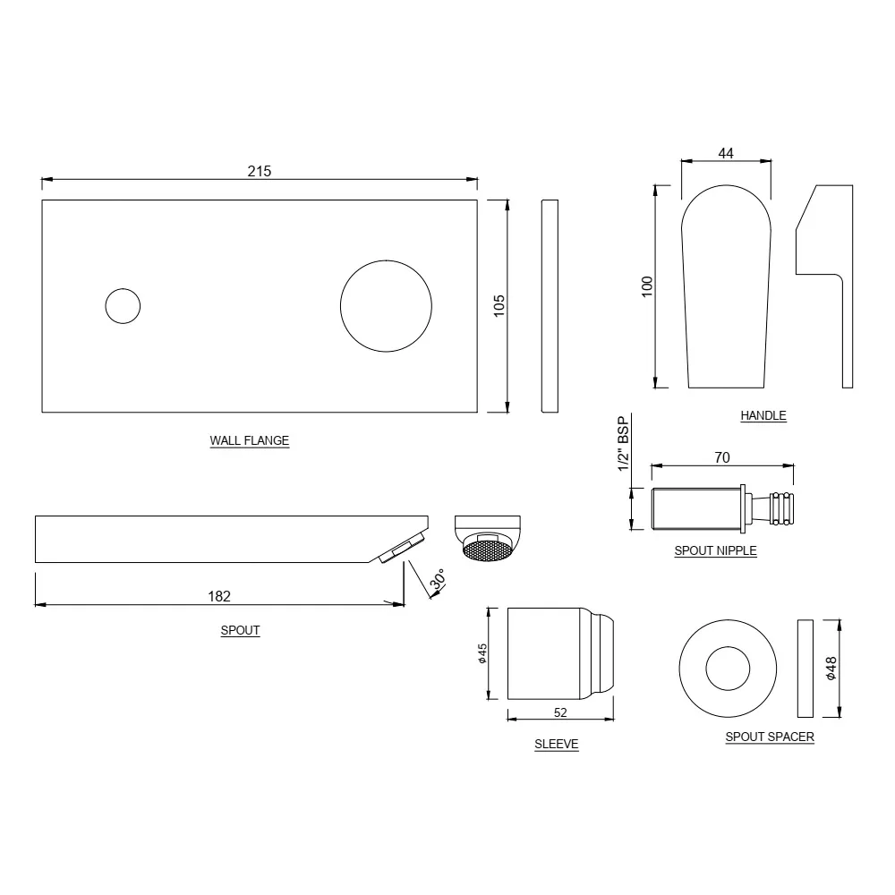 Jaquar Basin Mixer Exposed Parts Kit, Wall Mounted, with Spout Aria series ARI-CHR-39233NK Chrome - image 2