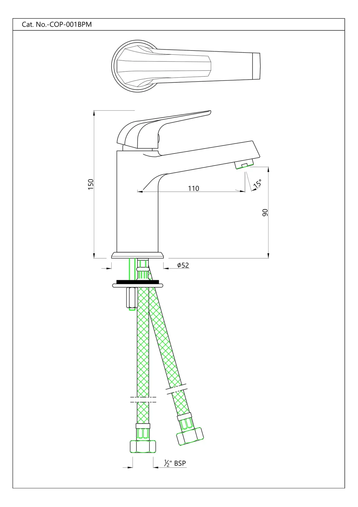 Jaquar Basin Mixer without Popup Waste, 450mm Braided Hoses Continental Prime series COP-CHR-001BPM Chrome - image 2