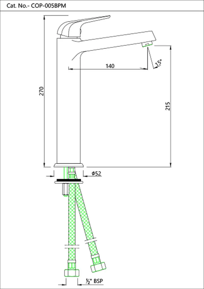Jaquar Tall Boy Basin Mixer without Popup Waste, 600mm Hoses Continental Prime series COP-CHR-005BPM Chrome - image 2