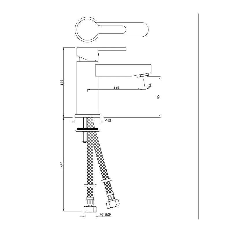 Jaquar Extended Basin Mixer, 85mm Height, 450mm Hoses, without Popup Waste Fusion series FUS-CHR-29023B Chrome - image 2
