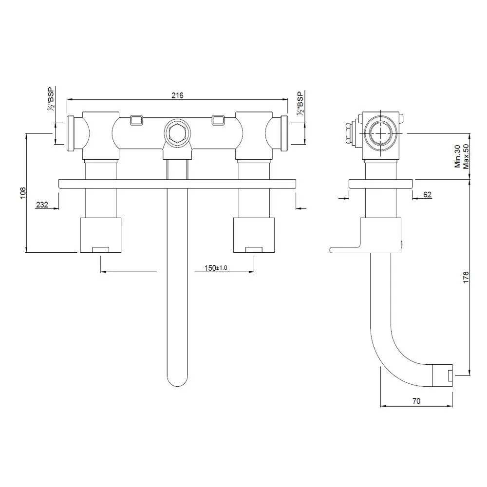Jaquar Basin Mixer with Two Concealed Valves, Wall Mounted Fusion series FUS-CHR-29433 Chrome - image 2