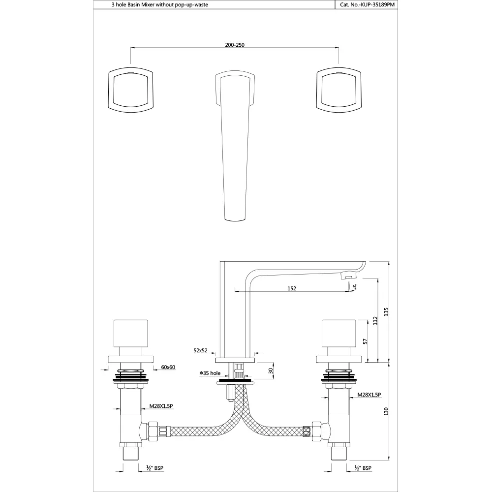 Jaquar 3-Hole Basin Mixer Kubix Prime series KUP-BCH-35189PM Black Chrome - image 2