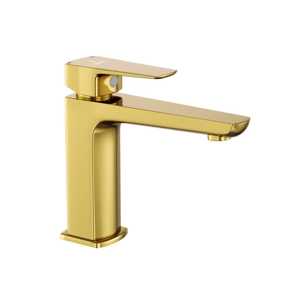Jaquar Basin Mixer without Popup Waste, 450mm Braided Hoses Kubix Prime series KUP-GBP-35011BPM Gold Bright PVD - image 1