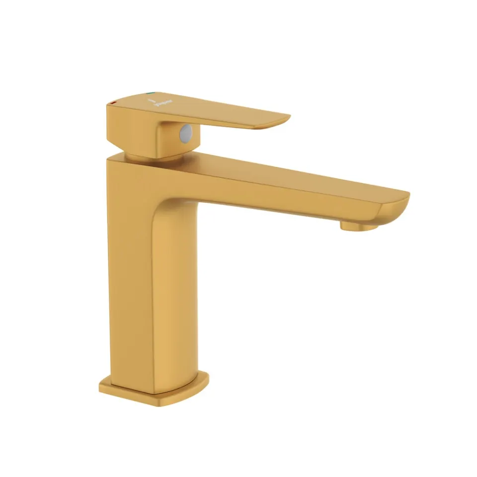 Jaquar Basin Mixer without Popup Waste, 450mm Braided Hoses Kubix Prime series KUP-GMP-35011BPM Gold Matt PVD - image 1