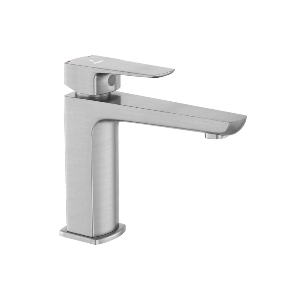 Jaquar Basin Mixer without Popup Waste, 450mm Braided Hoses Kubix Prime series KUP-SSF-35011BPM Stainless Steel - image 1