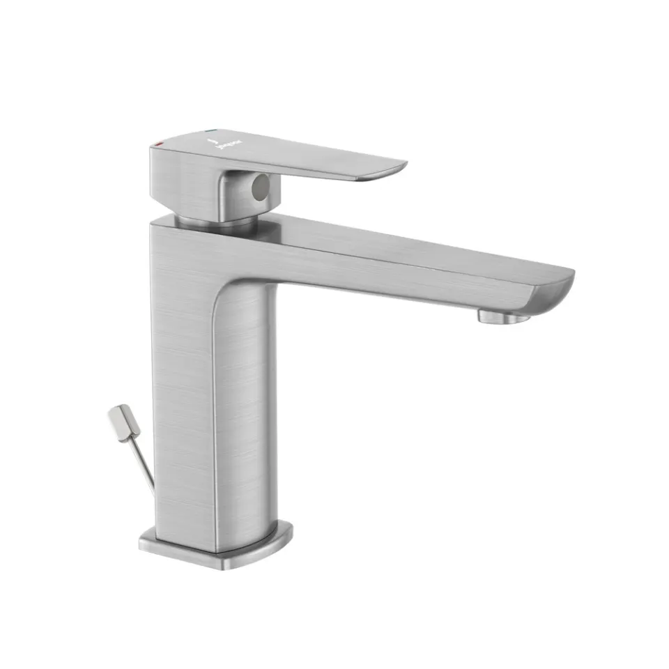 Jaquar Basin Mixer with Popup Waste, 450mm Braided Hoses Kubix Prime series KUP-SSF-35051BPM Stainless Steel - image 1
