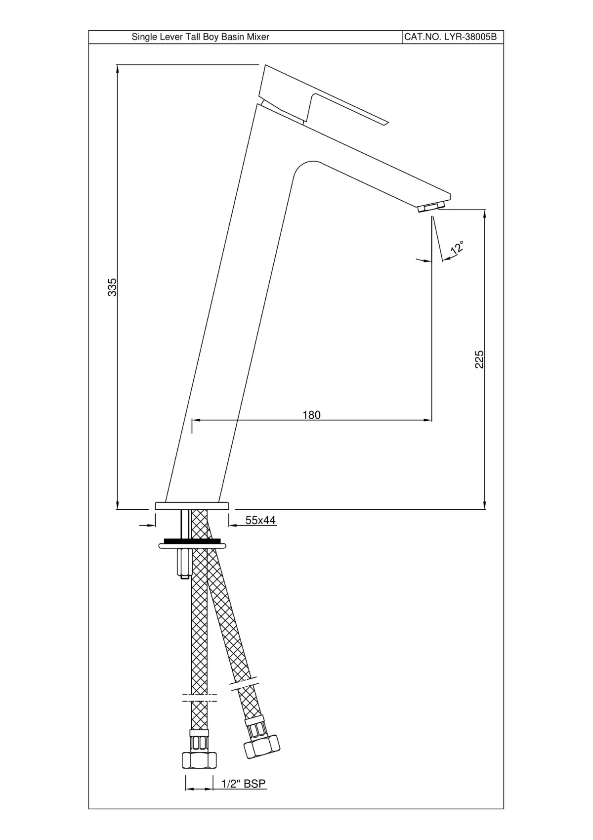 Jaquar Tall Boy Basin Mixer, 150mm Extension Body, 600mm Braided Hoses Lyric series LYR-CHR-38005B Chrome - image 2