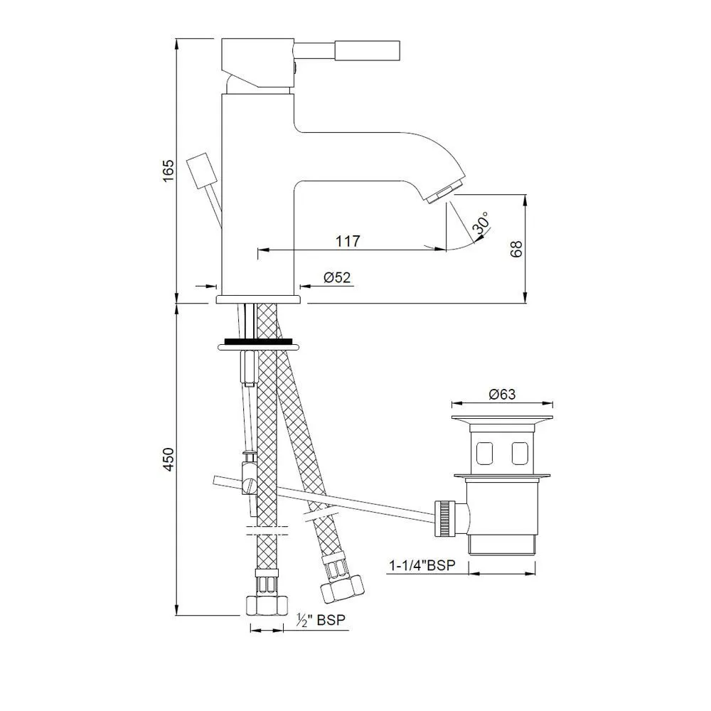 Jaquar Basin Mixer with Popup Waste and 450mm Braided Hoses Solo series SOL-CHR-6051B Chrome - image 2