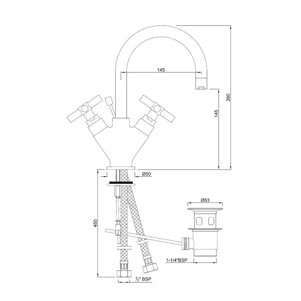 Jaquar Single Hole Basin Mixer with Popup Waste, 450mm Hoses, 15mm Cartridge Solo series SOL-CHR-6169B Chrome - image 2