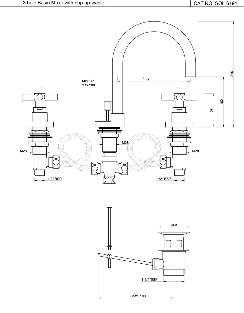 Jaquar 3-Hole Basin Mixer Solo series SOL-CHR-6191 Chrome - image 2