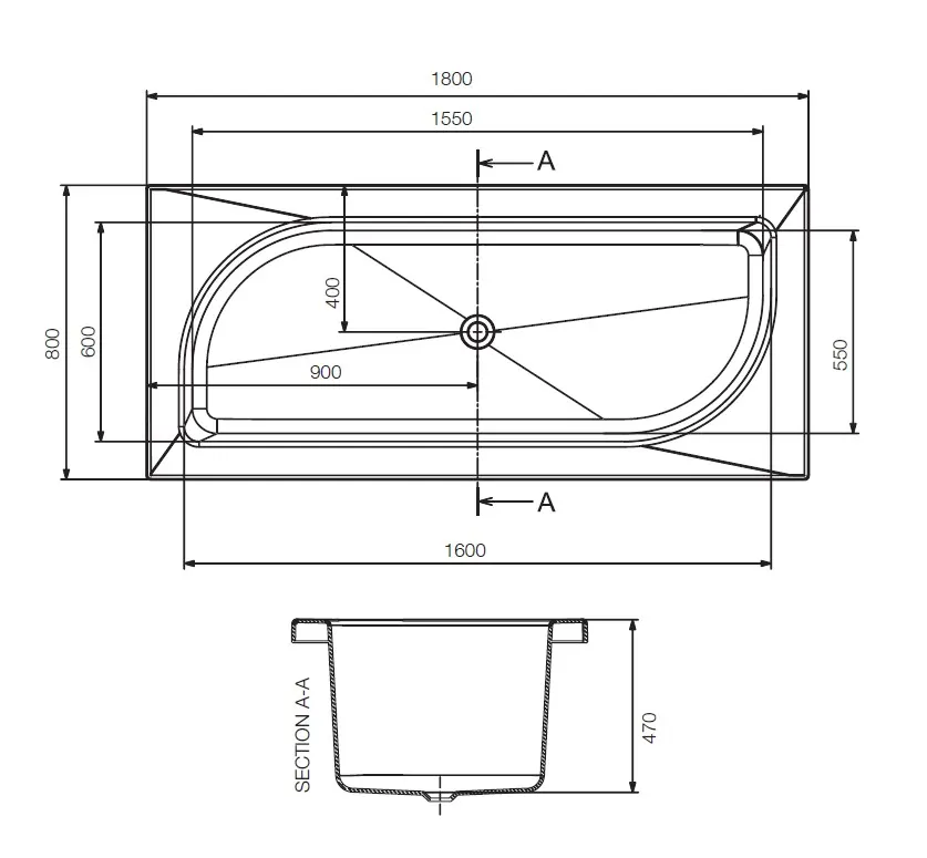Jaquar Alive Built-In Bathtub, 1800 x 800 x 470 mm JBT-WHT-ALIVE180X Standard - image 2