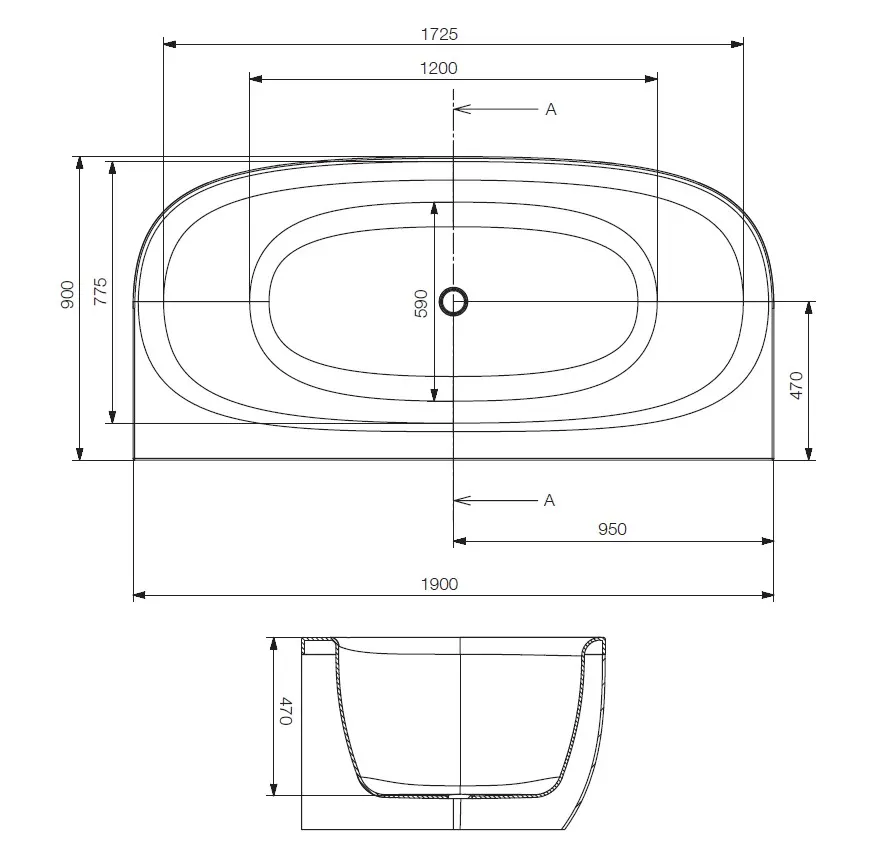 Jaquar Arc Built-In Bathtub, 1900 x 900 x 470 mm JBT-WHT-ARC190X Standard - image 2