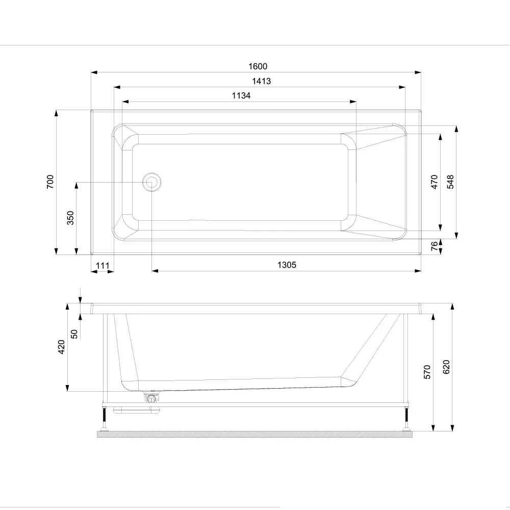 Jaquar Fonte Built-In Bathtub, 1600 x 700 x 420 mm JBT-WHT-FONT160FX Standard - image 2