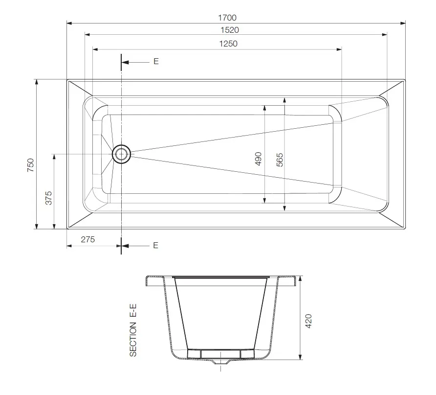 Jaquar Fonte Built-In Bathtub, 1700 x 750 x 420 mm JBT-WHT-FONT170X Standard - image 2