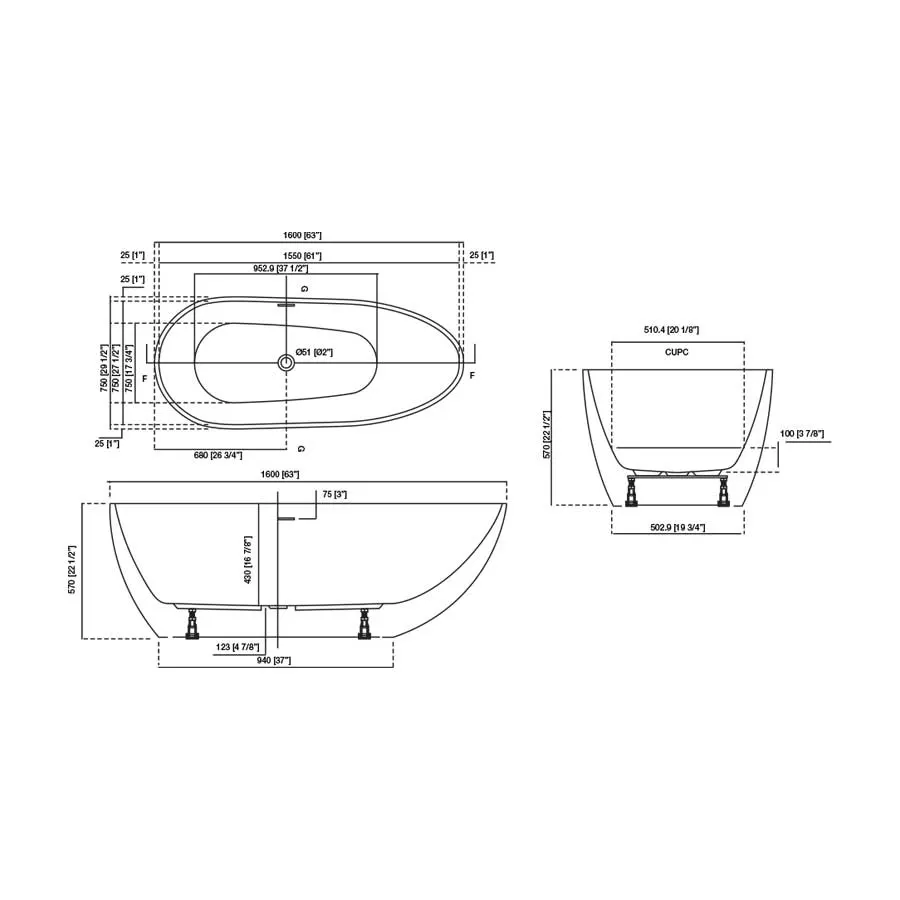 Jaquar Oliv Freestanding Bathtub, 1600 x 750 x 430 mm JBT-WHT-FSBT167543X Standard - image 2