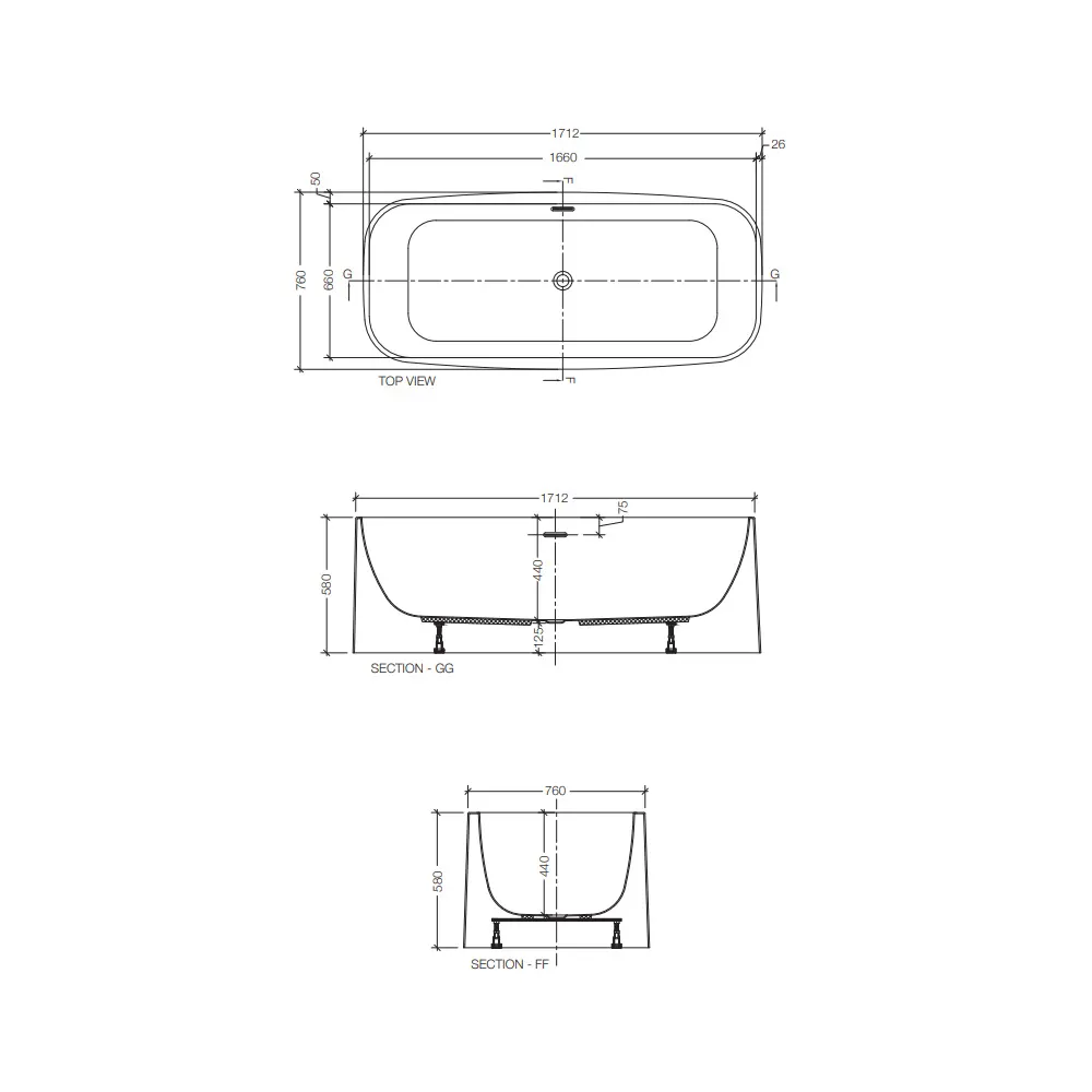 Jaquar Alaska Freestanding Bathtub, 1712 x 760 x 440 mm JBT-WHT-FSBT177542X Standard - image 2